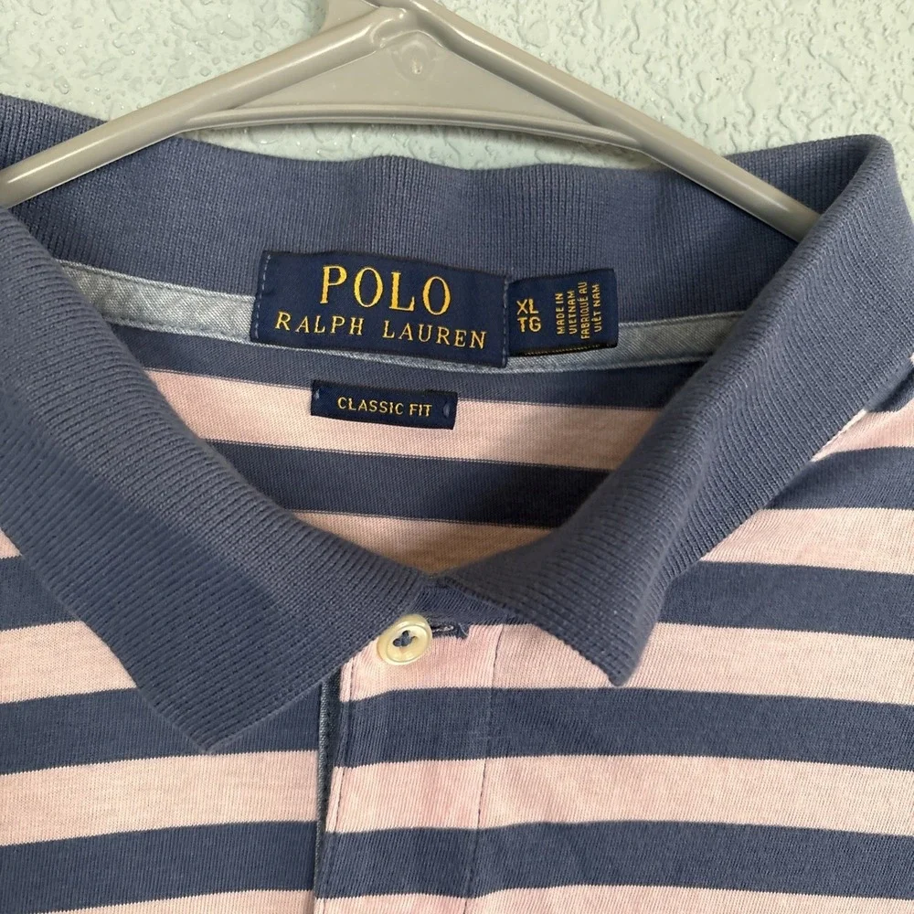 Polo Ralph Lauren Classic Fit Men's XL Blue/Pink Striped Short Sleeve Blue Pony